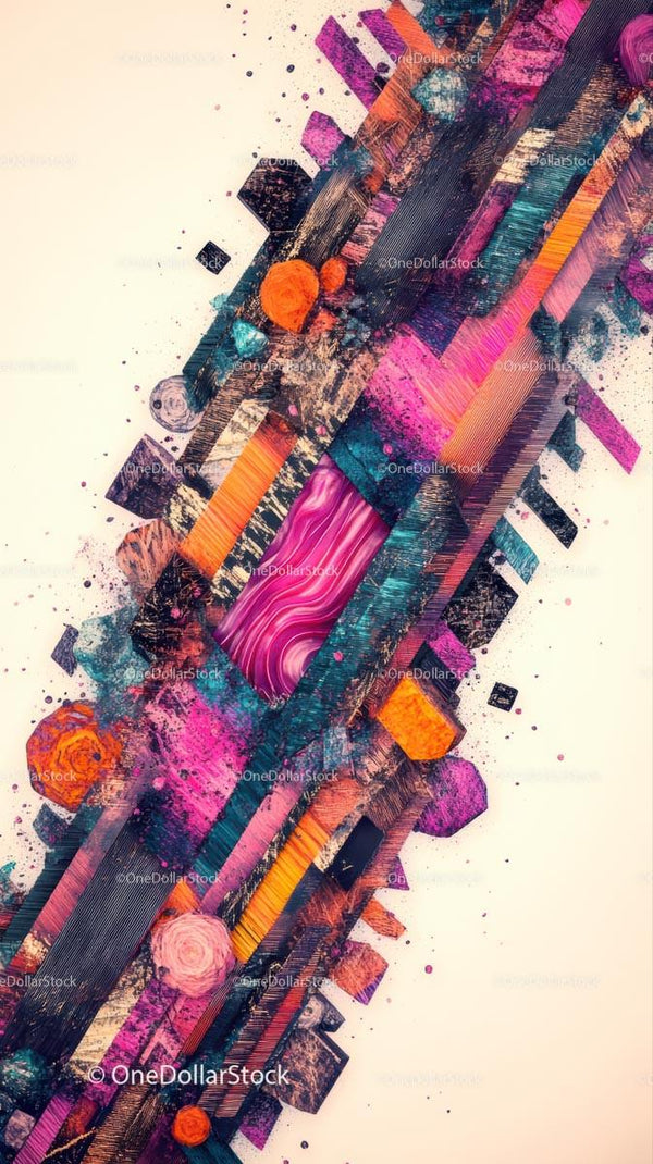 Abstract Geometric Art with Vibrant Color Splashes and Textures