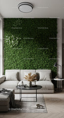 Modern Living Room with Green Vertical Garden and Cozy Sofa