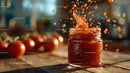 Fresh Tomato Jam in a Glass Jar with Cherry Tomatoes in Rustic Kitchen