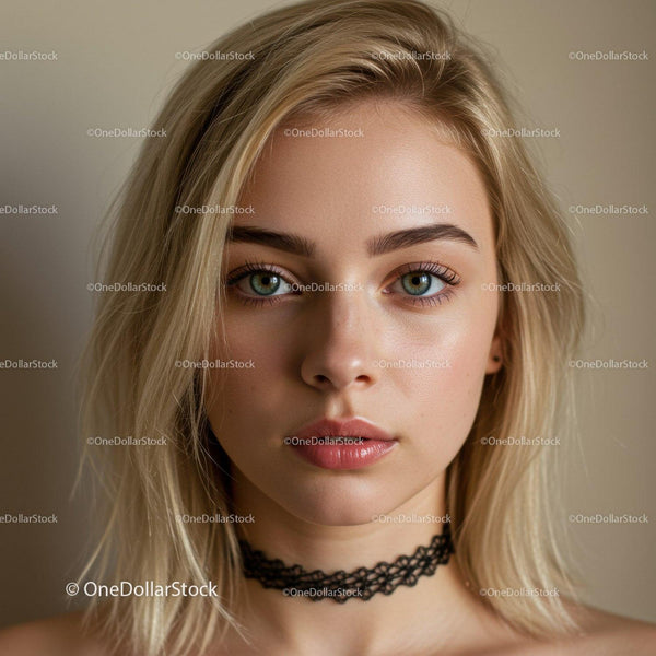 Close-Up Portrait of a Young Woman with Blonde Hair and Blue Eyes