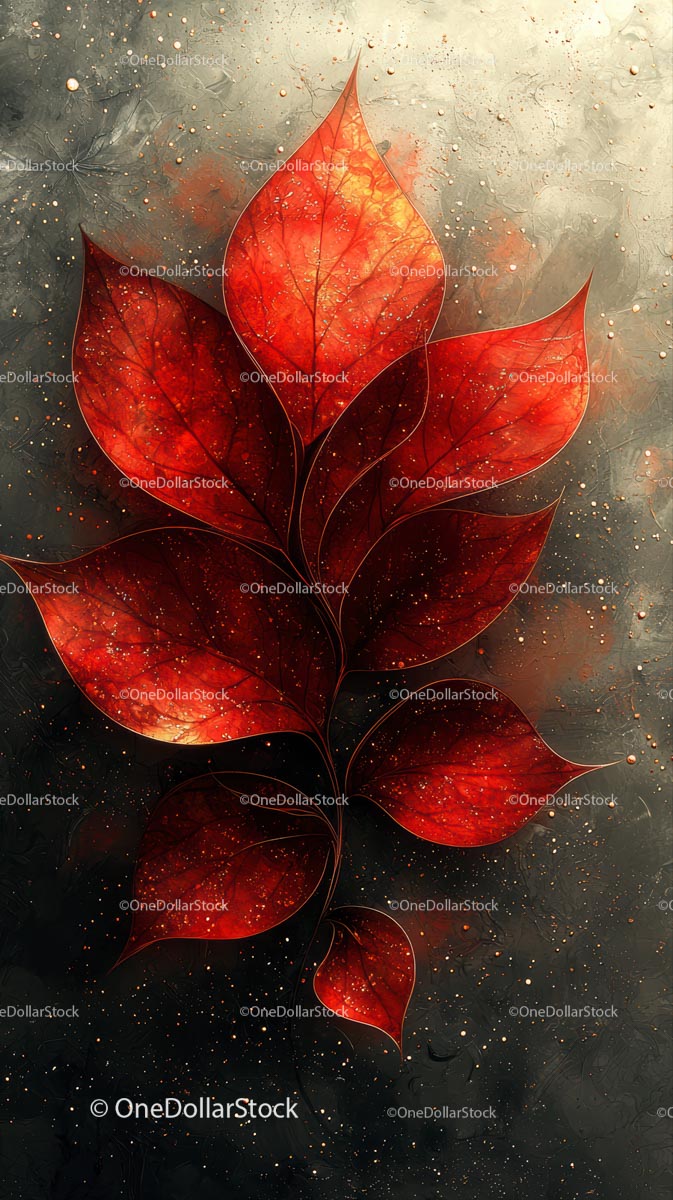 Vibrant Red Autumn Leaves in Artistic Botanical Composition