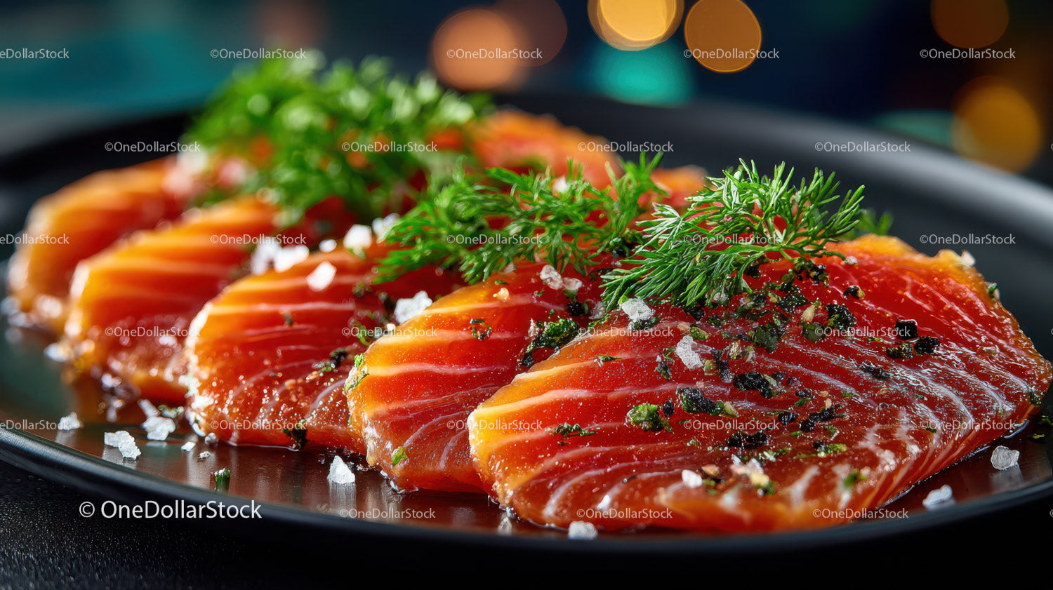 Fresh Salmon Sashimi with Dill Black Pepper and Salt Flakes