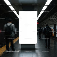 Blank advertising display in busy underground station