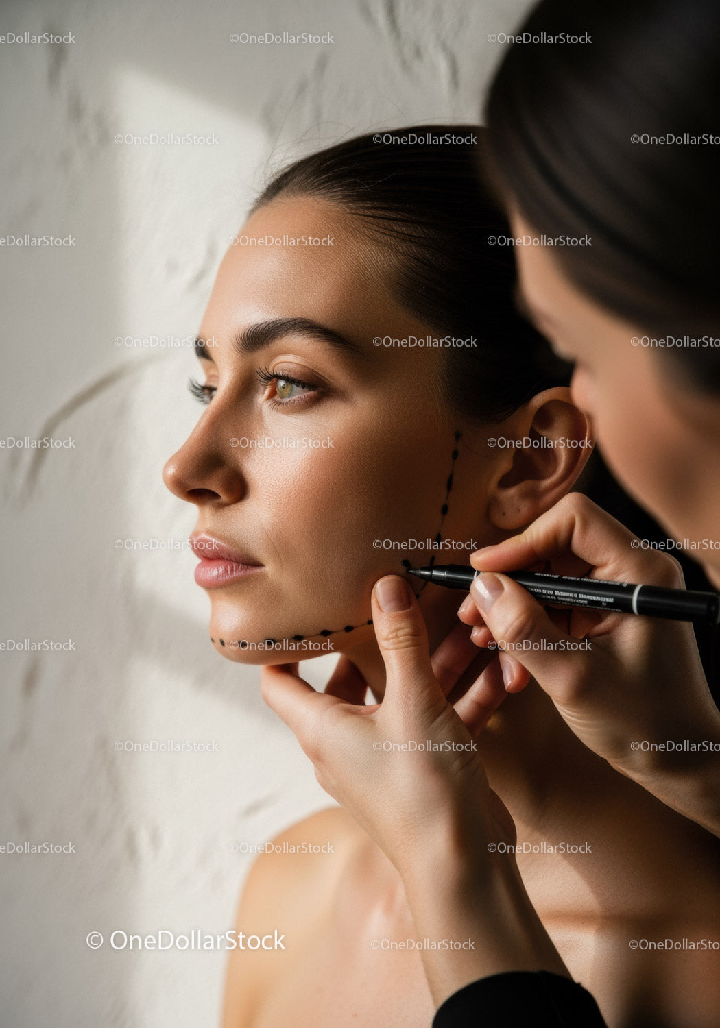 Profesjonalny wizażysta nakładający eyeliner na oko kobiety