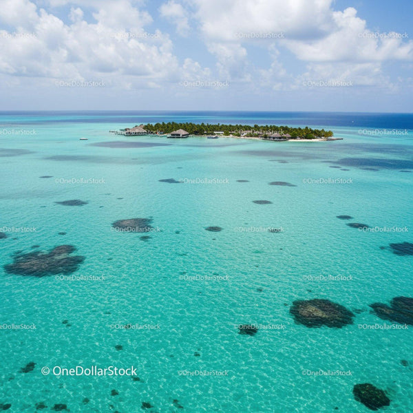 Tropical Island with Overwater Bungalows and Crystal Clear Lagoon
