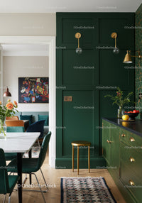 Stylish Green Kitchen with Gold Fixtures and Modern Decor