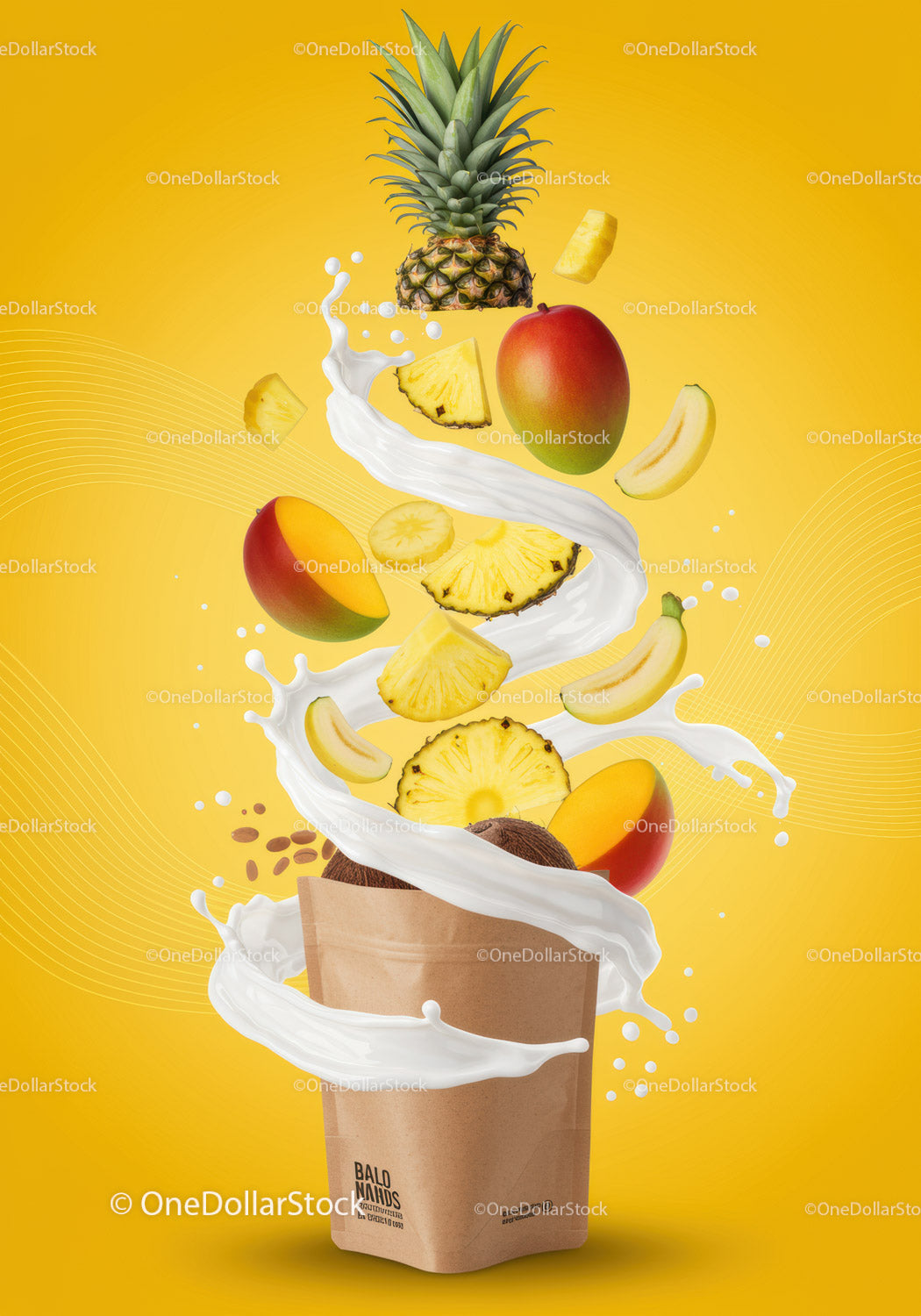 Tropical fruit and milk splash with smoothie package