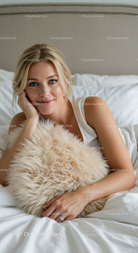 Relaxed young woman resting in cozy bedroom setting