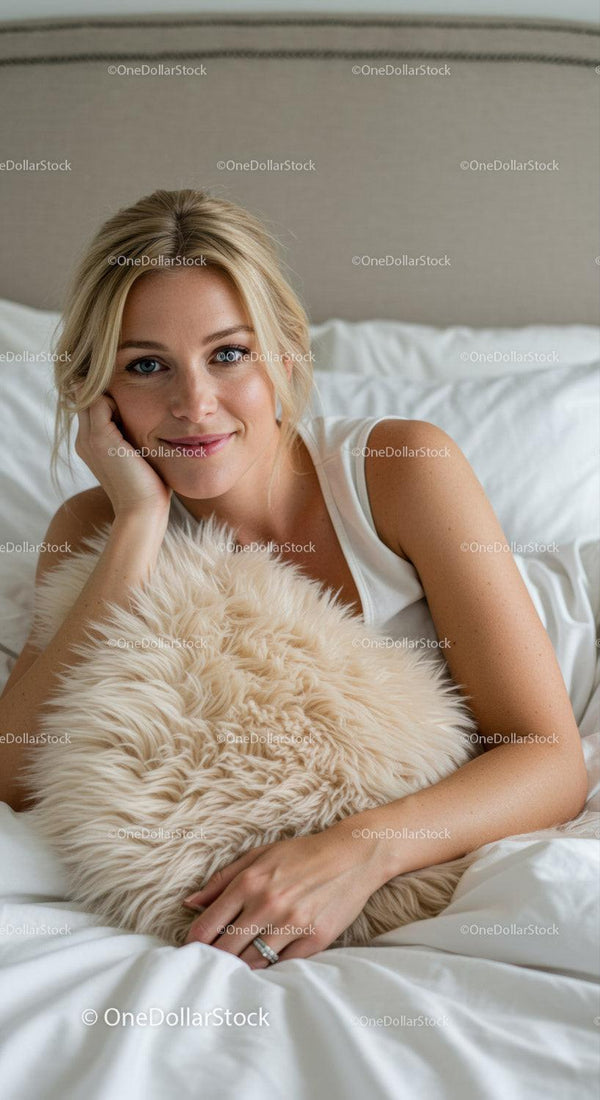 Relaxed young woman resting in cozy bedroom setting