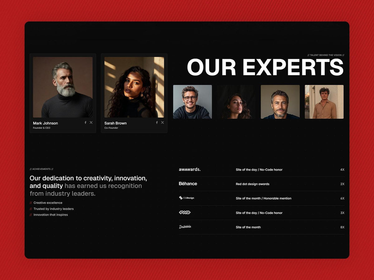 Crevo Framer template website sections preview
