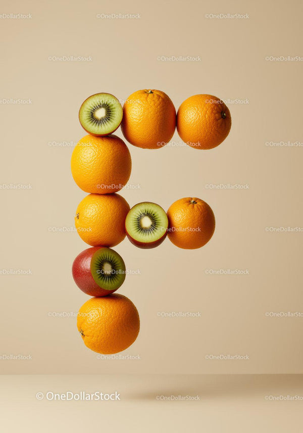 Creative fruit arrangement in shape of letter F