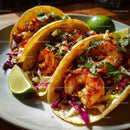 Seafood Shrimp Tacos with Fresh Vegetables and Lime