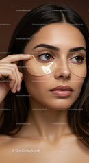 Young Woman Applying Under-Eye Gold Hydrogel Patches for Brightening
