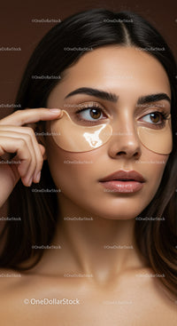 Young Woman Applying Under-Eye Gold Hydrogel Patches for Brightening