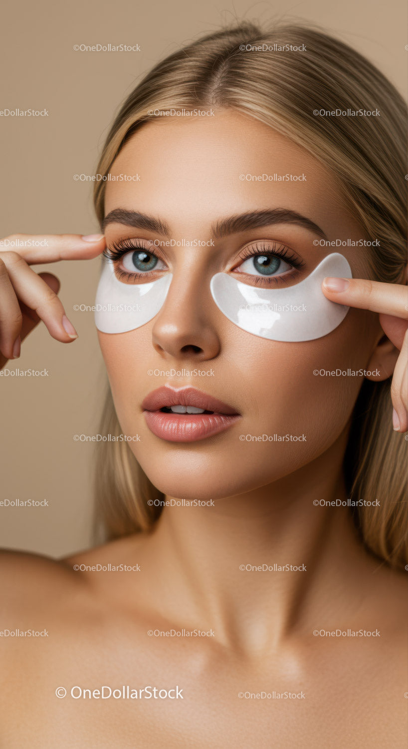 Beautiful Woman with Eye Patches for Skincare Routine
