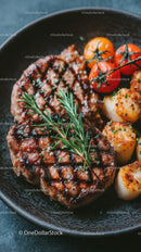 Juicy Grilled Steak with Cherry Tomatoes and Roasted Potatoes