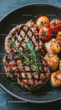 Juicy Grilled Steak with Cherry Tomatoes and Roasted Potatoes