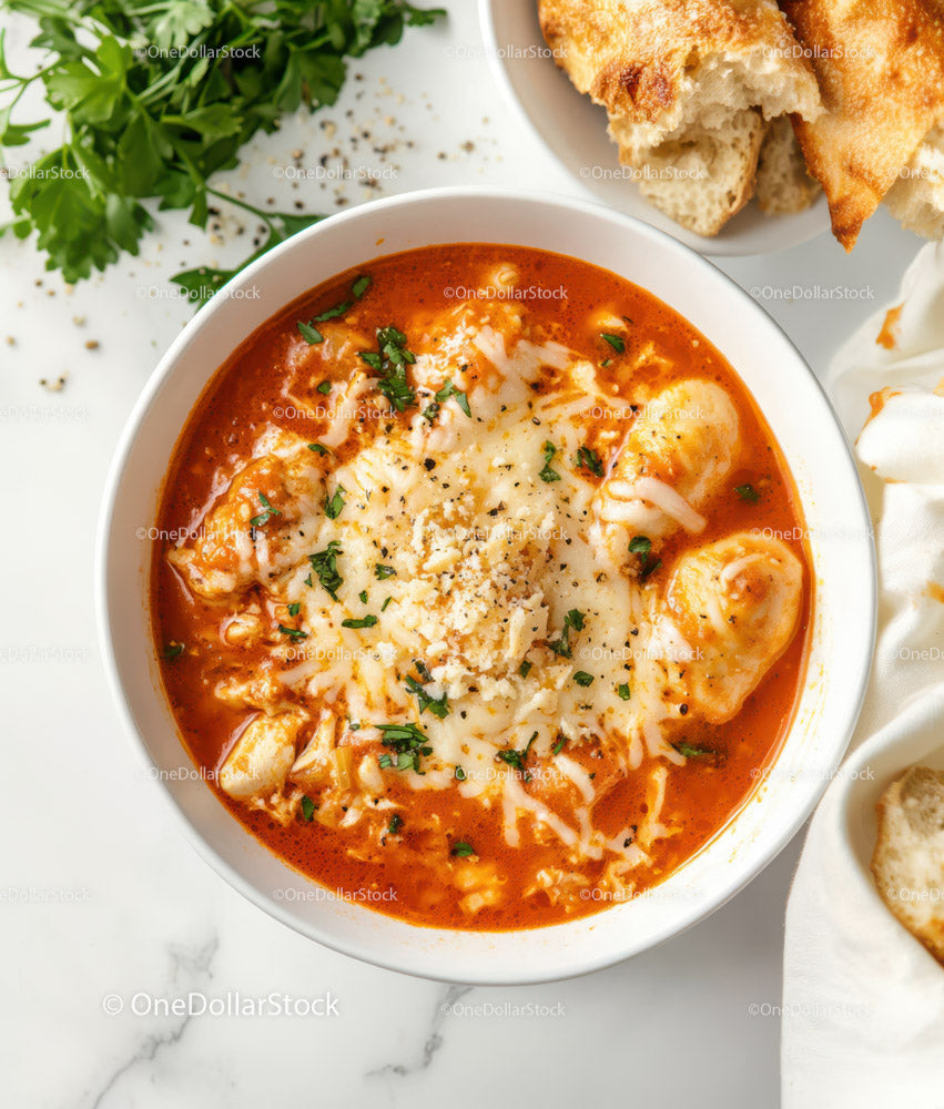 Hearty Creamy Soup with Fresh Herbs and Cheese Topping