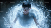 Young Man Swimming in Water with Swirling Motion and Intensity