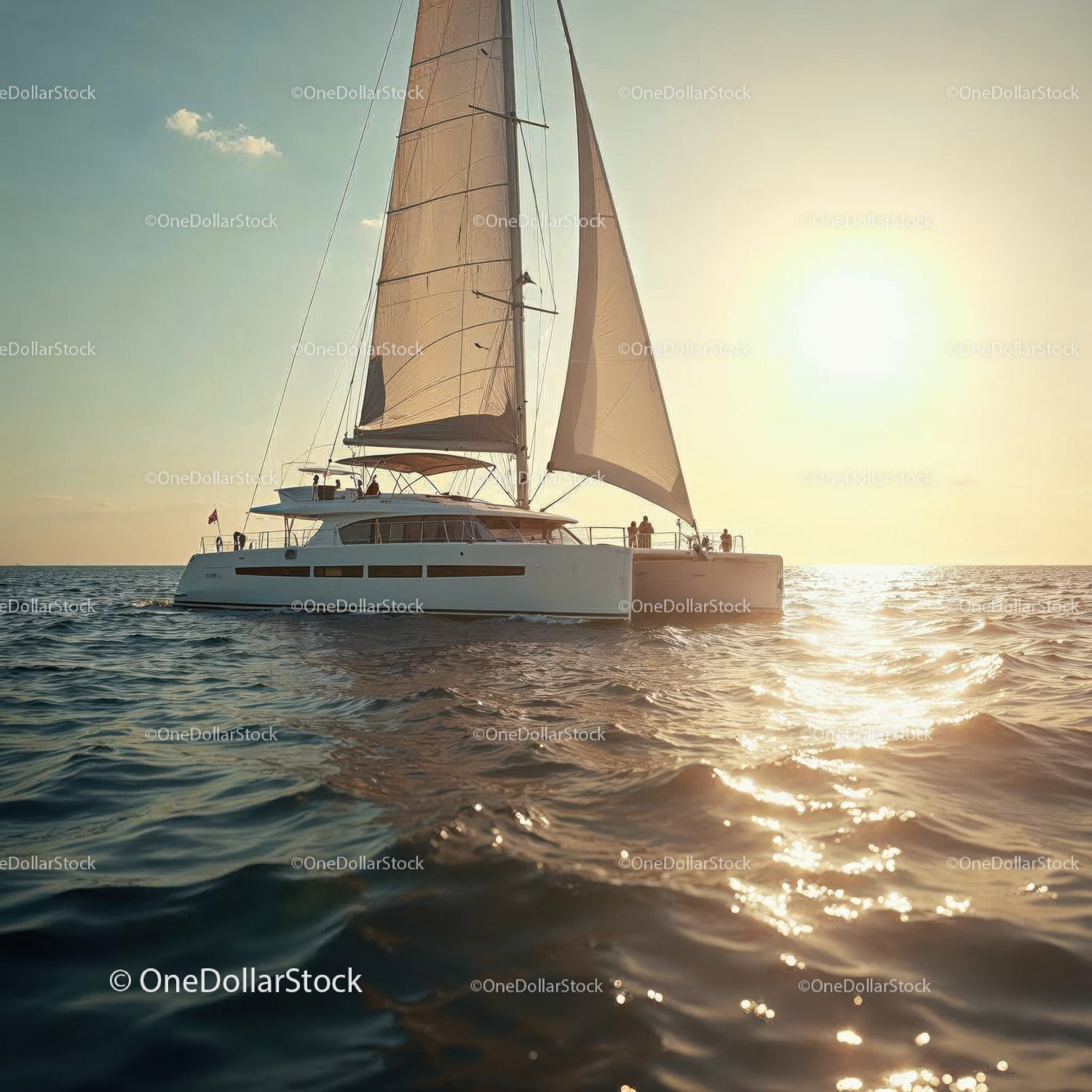 Luxury Sailing Yacht on Calm Ocean at Sunset