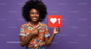 Vibrant Young Woman Holding Like Icon in Bright Casual Outfit