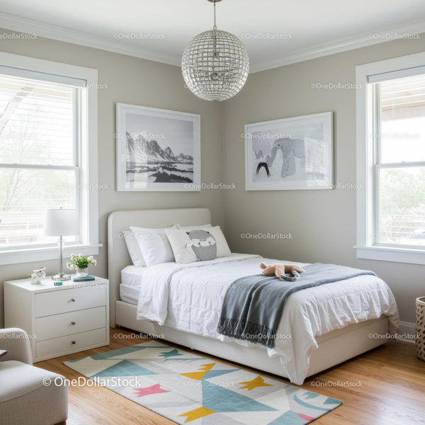 Contemporary Cozy Bedroom with Plush Toy and Artistic Wall Decor
