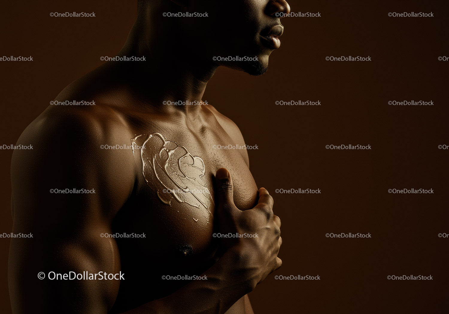 Male with Heart Tattoo and Muscular Build on Dark Background