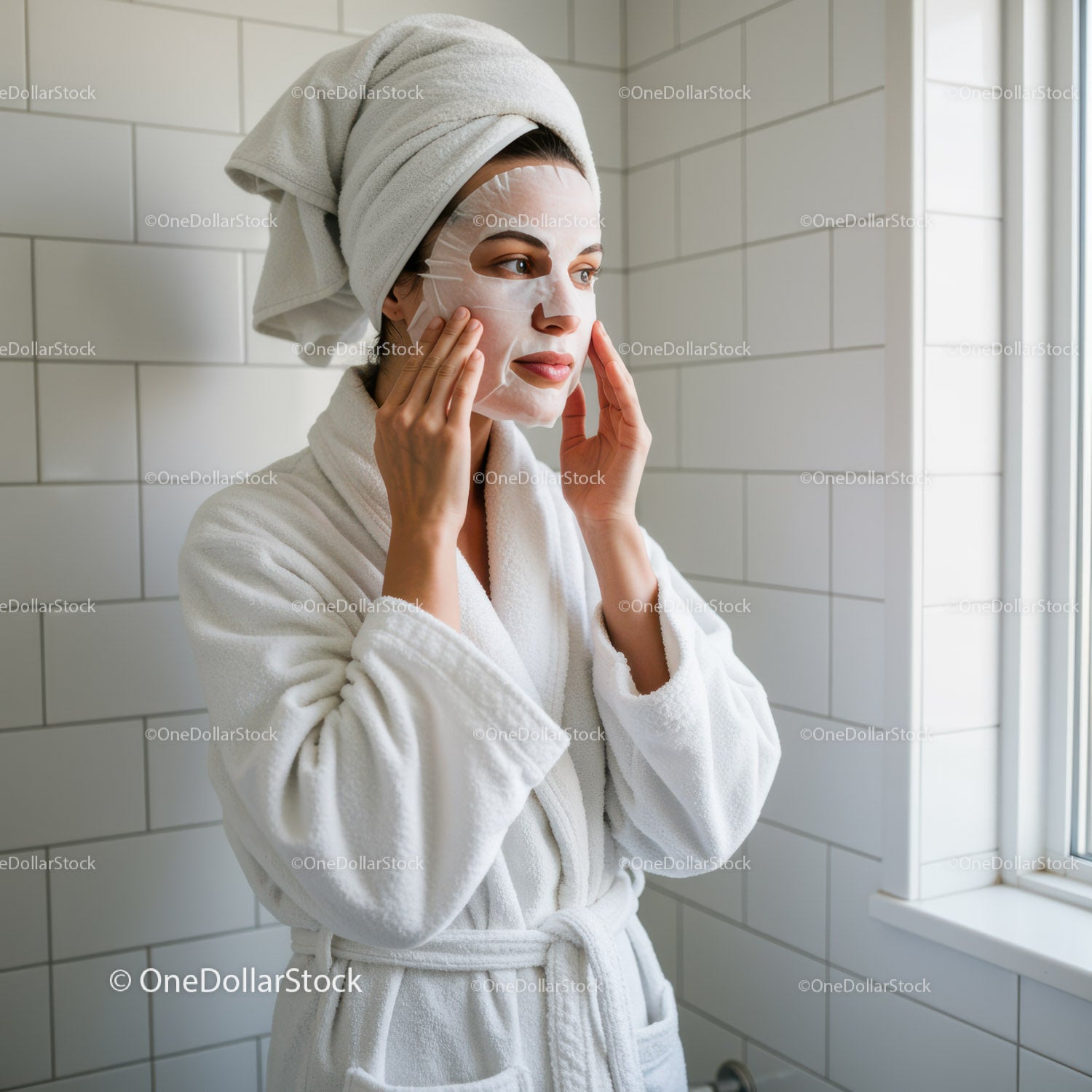 Woman Doing Facial Skincare Routine at Bathroom
