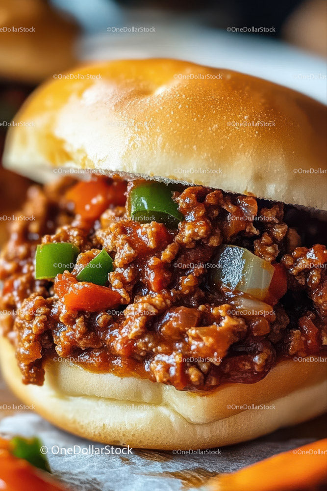 Soczysta kanapka Sloppy Joe z przyprawioną wołowiną i warzywami