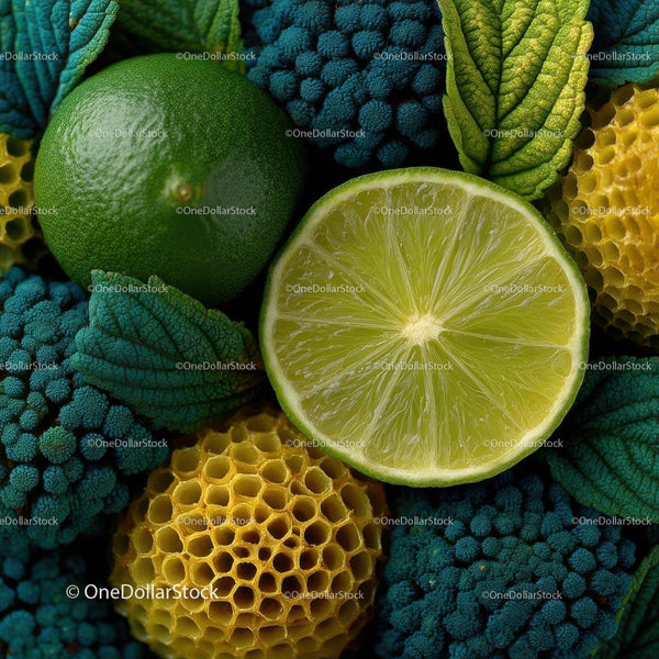 Vibrant Green Lime and Colorful Organic Elements Arrangement