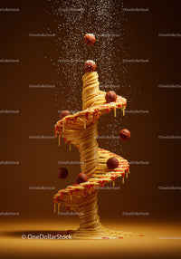 Spiral Pasta Tower with Meatballs and Parmesan Sprinkles