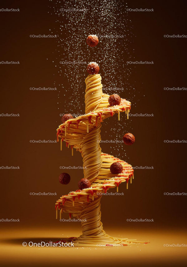 Spiral Pasta Tower with Meatballs and Parmesan Sprinkles