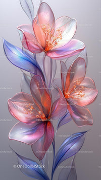Elegant Glass Flower Composition with Translucent Petals in Pastel Colors