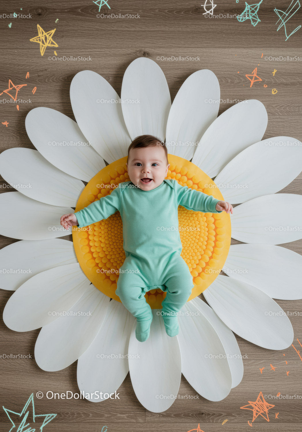 Happy Infant Relaxing on Oversized Flower Mat