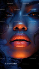 Futuristic Neon Portrait with Luminous Makeup and Vibrant Colors