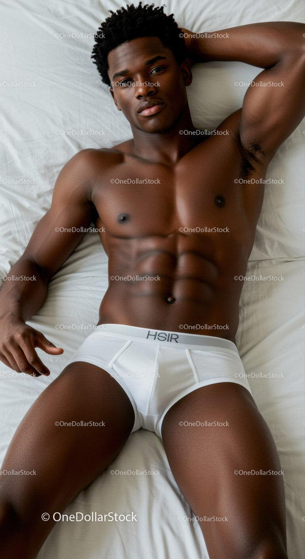 Fit young man resting on bed in white underwear