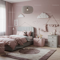 Cute Pink Nursery with Cloud and Animal Wall Decor and Cozy Bed