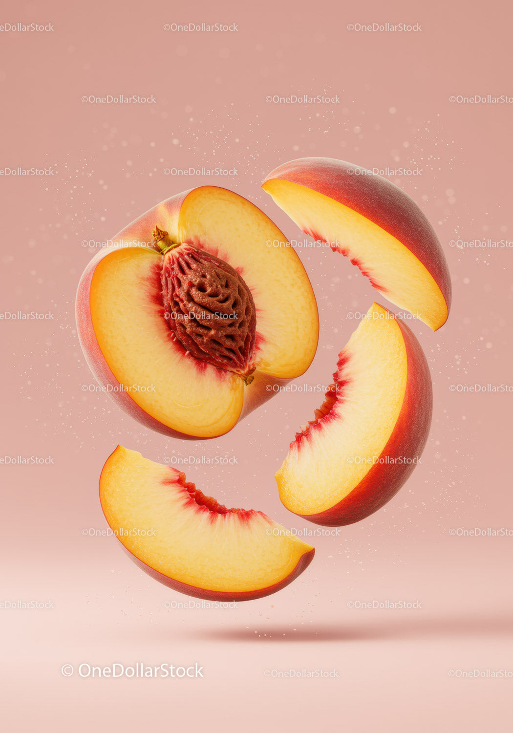 Fresh sliced peach with vibrant juicy segments