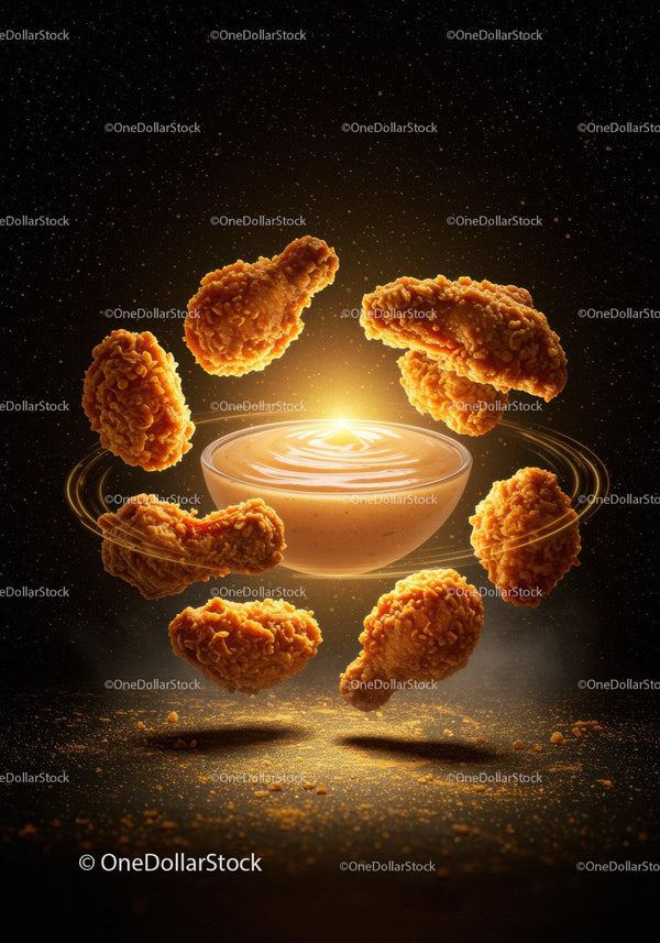 Golden Fried Chicken Wings Surrounding Creamy Sauce Bowl
