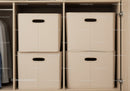 Beige Storage Bins Organizing Closet Shelves with Handles