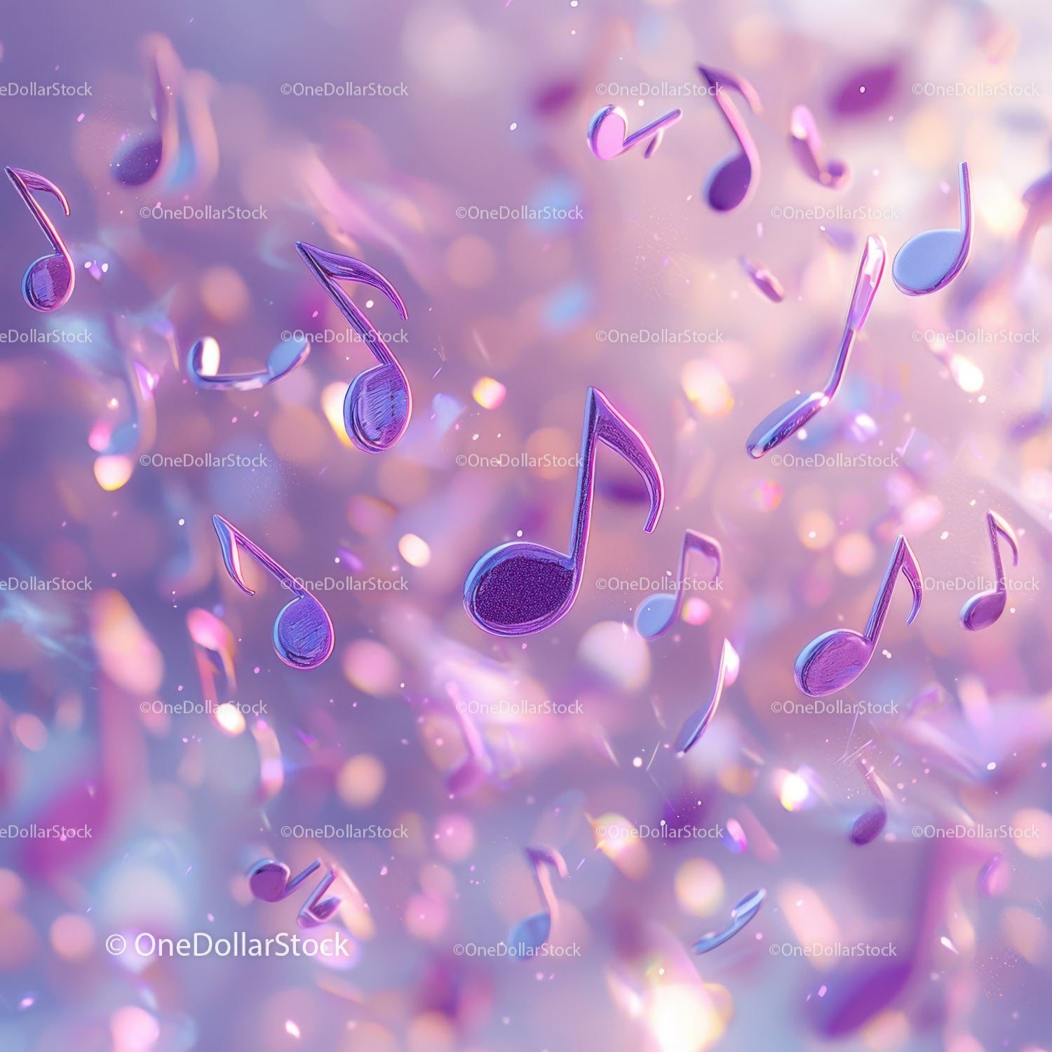 Vibrant Musical Notes Floating in Colorful Abstract Background