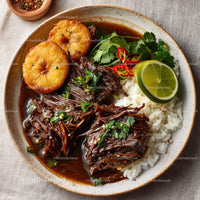 Delicious Asian Beef Stew with Rice and Fresh Garnishes
