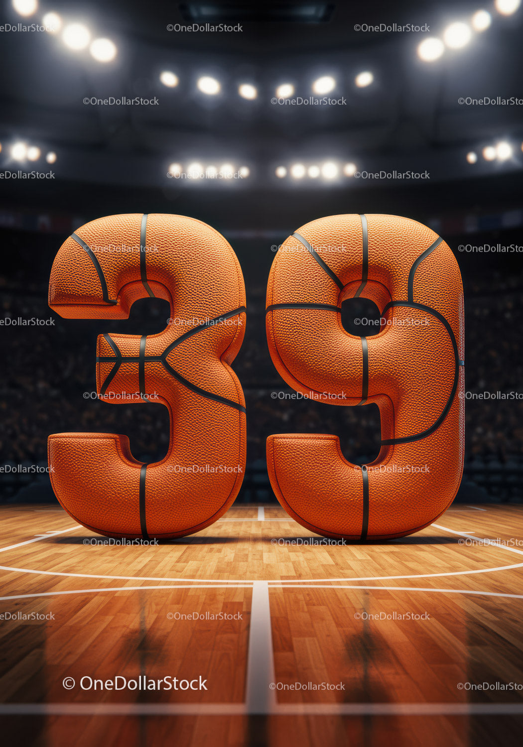 Basketball Styled Number 39 on Court with Stadium Lights