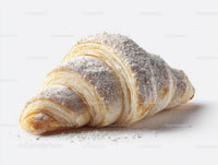 Golden Croissant with Powdered Sugar on White Background