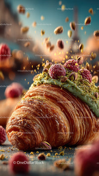 Delicious Raspberry and Pistachio Croissant with Fruit Topping