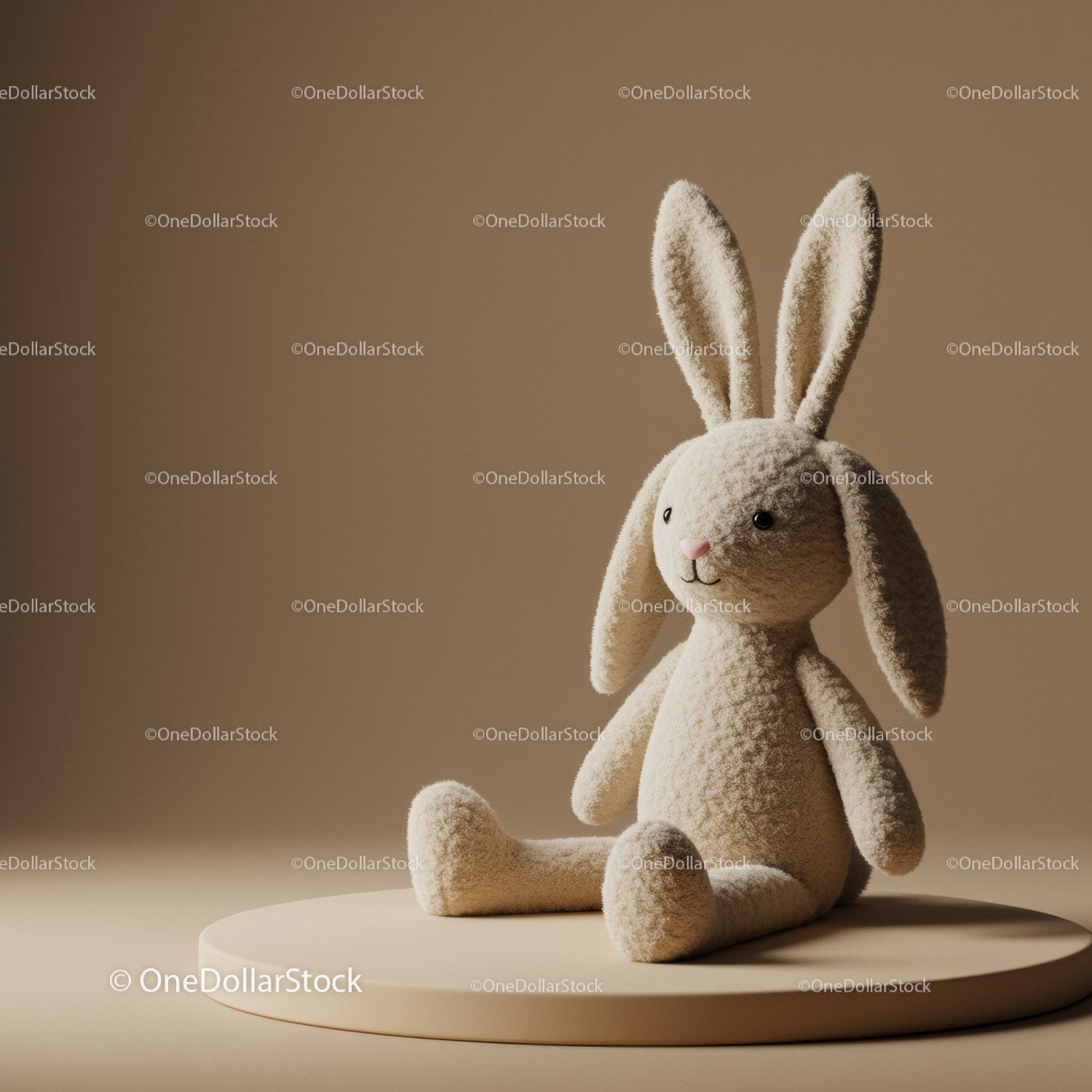 Soft Plush Bunny Sitting on Minimalist Pedestal