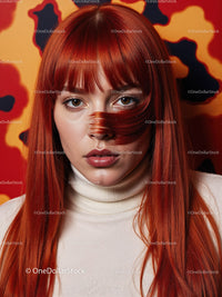 Striking Woman with Artistic Blue Face Paint and Red Lipstick
