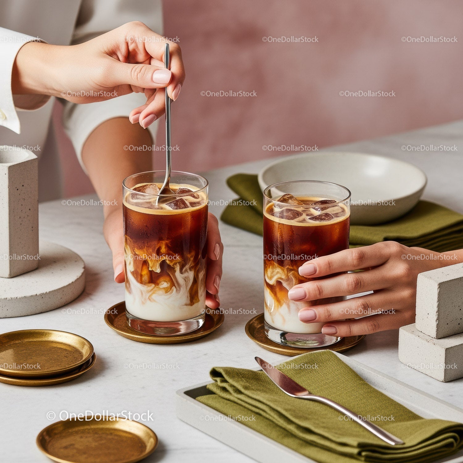 Creamy Iced Coffee with Milk and Ice Cubes in Modern Glass