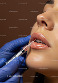 Close-up of Lip Filler Injection for Lip Enhancement by Medical Professional