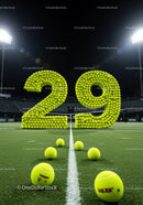 Numeral Twenty Nine Made of Tennis Balls on Court
